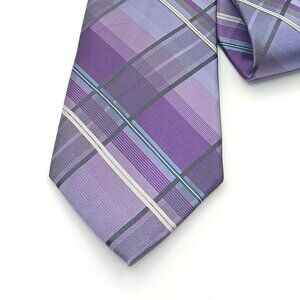 Van Heusen Silk Tie Men’s 60” Purple Spinner Lake Plaid Preppy Classic New